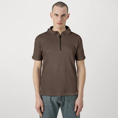 ZR Textured Polo Shirt-Brown